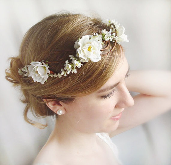 Wedding - white rose headpiece