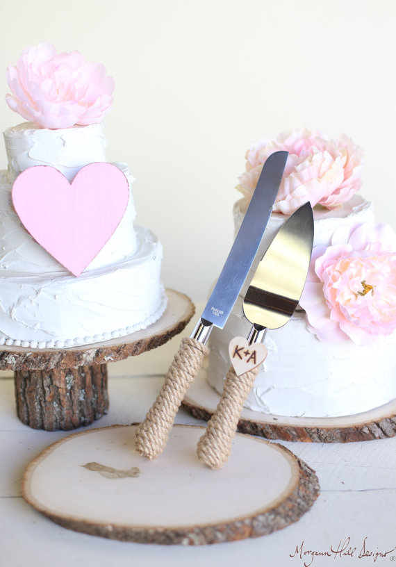زفاف - Personalized Rustic Wedding Cake Knife Serving Set  (Item Number 140343)NEW ITEM - New
