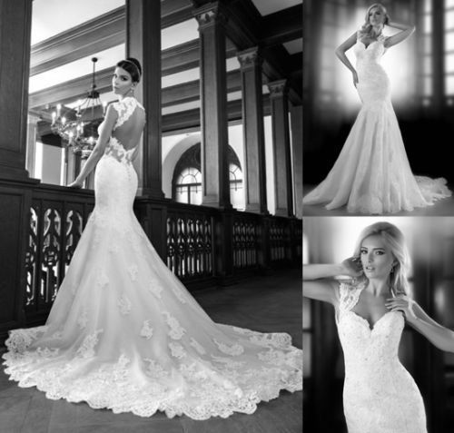 زفاف - New Retro Backless Lace Mermaid Bridal Wedding Dress Custom Size : 6 8 10 12