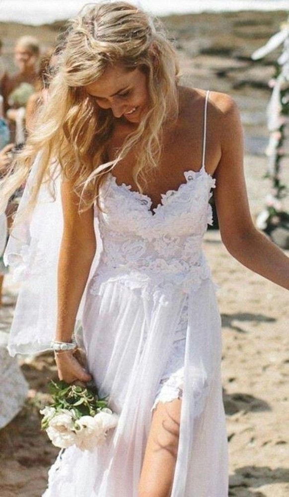 زفاف - Sexy Fancy Beach Wedding Dress Spaghetti Backless White Ivory Lace Bridal Gown
