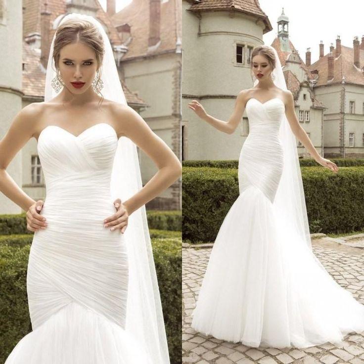 زفاف - White/Ivory Mermaid Wedding Dress Bridal Gown Custom Size 4 6 8 10 12 14 16 18