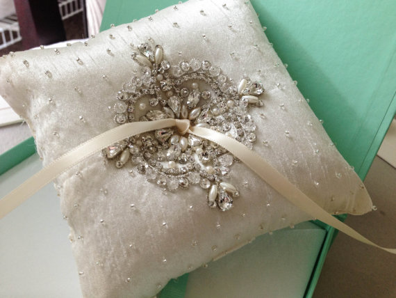زفاف - Ring Bearer Pillows - Fleur Ivory -2  (Made to Order) - New