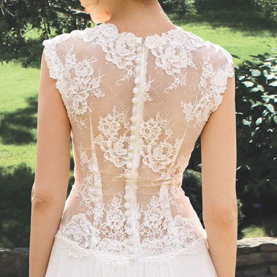 زفاف - Special order for Lindsey! Designer Wedding Gown Bohemian Wedding Dress Lace Back dress from chiffon Made to order - New