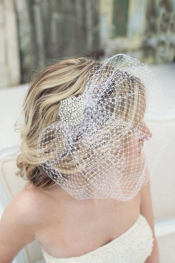 Mariage - Crystal Hair Pin, Crystal Hairpiece, Wedding Hairpiece, Rhinestone Hairpiece, Birdcage, Birdcage Veil, Veil, Embellished Veil - New