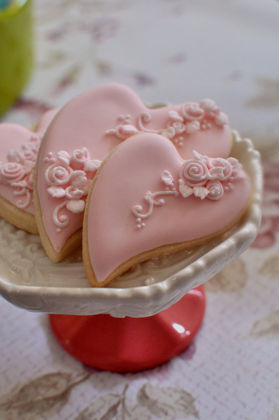 Mariage - Folk Art Heart Cookie Favor-Shabby Wedding Favors