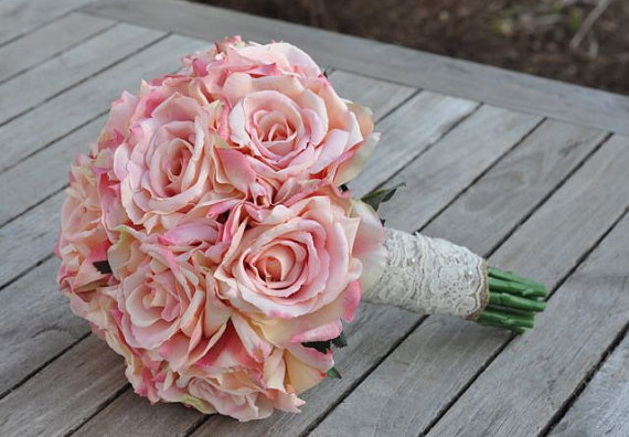 Wedding - Pink Rose Keepsake Wedding Bouquet