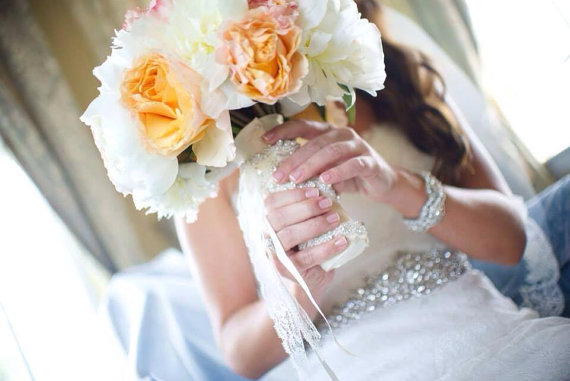 زفاف - Swarovski Crystal Pearl Bouquet Wrap