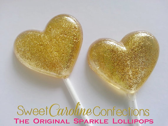 زفاف - Gold Heart Lollipops Wedding Favors