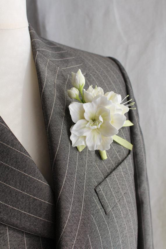 Wedding - Аzalea .Weddings. Buttonhole Boutonniere for men. Polymer clay flower. - New