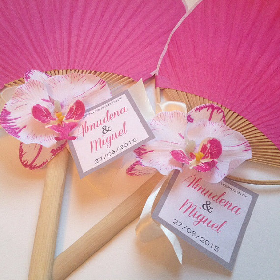 Свадьба - Pink Paddle Fan with Orchid For Beach Wedding