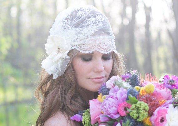 Hochzeit - Vintage Bridal Cap in Ivory Lace