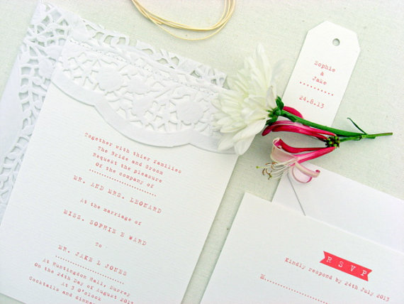Wedding - Rustic Wedding Invitations with Vintage Doily Detail