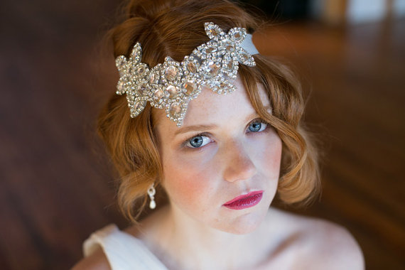 Hochzeit - Gatsby Style Rhinestone Floral design Headband