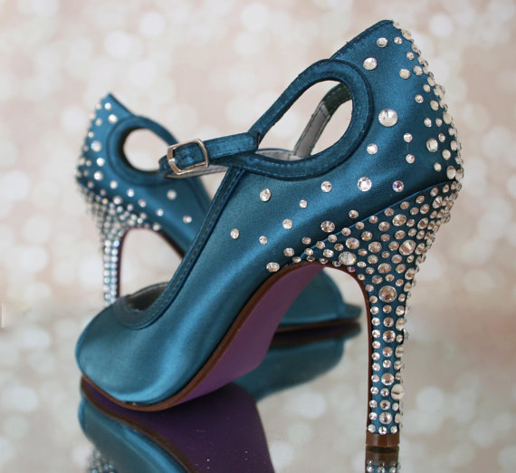 Свадьба - Dark Turquoise Peep Toe Custom Wedding Shoes