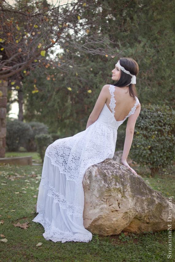 Mariage - White Bohemian sleeveless wedding dress