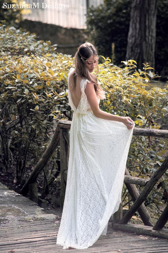 Hochzeit - Ivory Bohemian Wedding Dress Beautiful Lace Wedding Long Gown Boho Gown Bridal Gypsy Wedding Dress - Handmade by SuzannaM Designs - New
