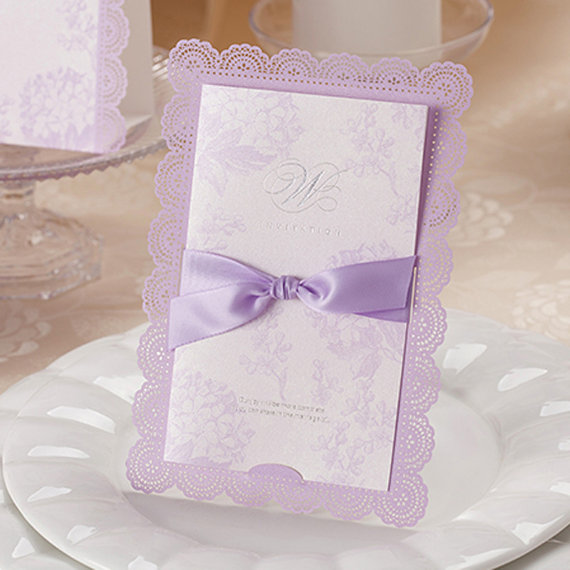 زفاف - Romantic Purple Lace Wedding Invitation With Purple Envelopes -- Set of 50 - New