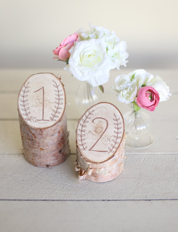 Свадьба - Rustic Birch Table Numbers Laurel Wreath Barn Country Wedding Decor NEW 2014 Design by Morgann Hill Designs - New