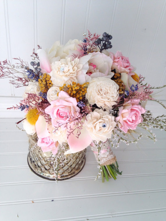 Hochzeit - Blush Sola flower and dried flower bouquet - dried flower bouquet - artificial flower bouquet - sola flower bouquet - New