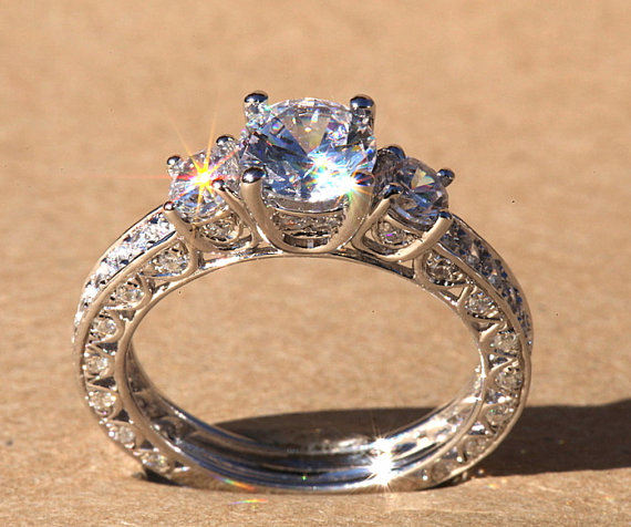 زفاف - Diamond Engagement Ring - VINTAGE style - 1.85 carat Round - 14K white gold - Luxury- Brides- Engagement -bp006 - New