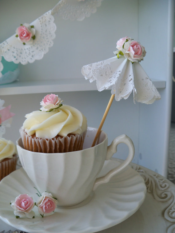 زفاف - Three Parasol Cupcake Toppers for Birthday Party - New