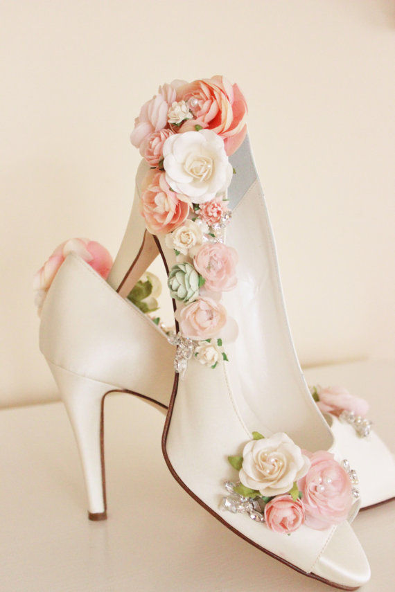 Hochzeit - Whimsical Woodland Blush Flower Bridal Shoes, Whimsical Wedding Shoes - New