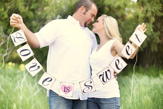 Hochzeit - Love Is Sweet Banner - Wedding Banner Photo Prop - Wedding Sign - Wedding Decoration - New