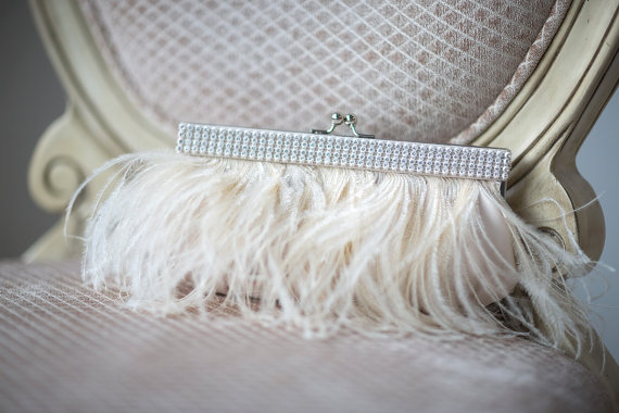 زفاف - Wedding Purse, Bridal Clutch, Feather Handbag, Ostrich Feather Clutch - XENA - New