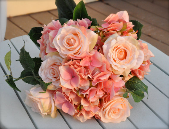 Wedding - Coral, salmon rose wedding bouquet. - New