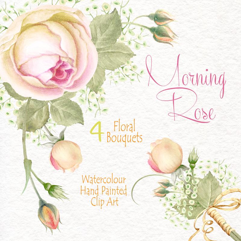 Mariage - Watercolour Flower Clipart - Morning rose - Flowers Bouquets - DIY Clip Art - PNG transparent - Wedding Invitation
