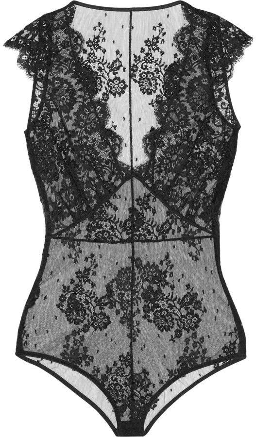 زفاف - NET-A-PORTER.COM - I.D. Sarrieri La Robe Noire Chantilly Lace Bodysuit