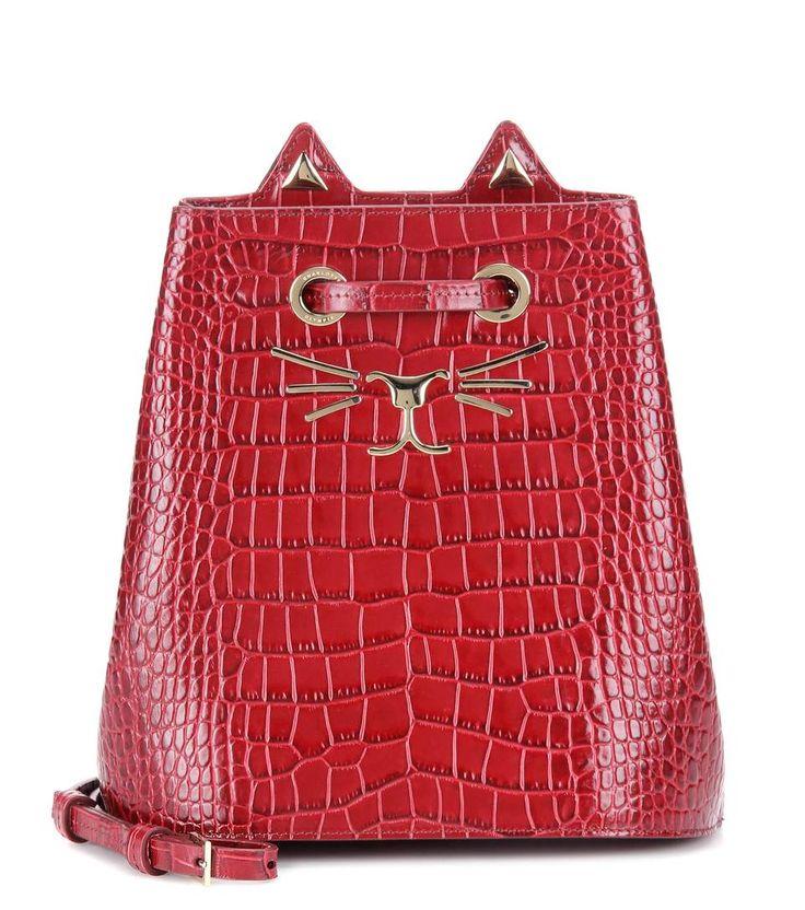 زفاف - Feline Embossed Leather Bucket Bag