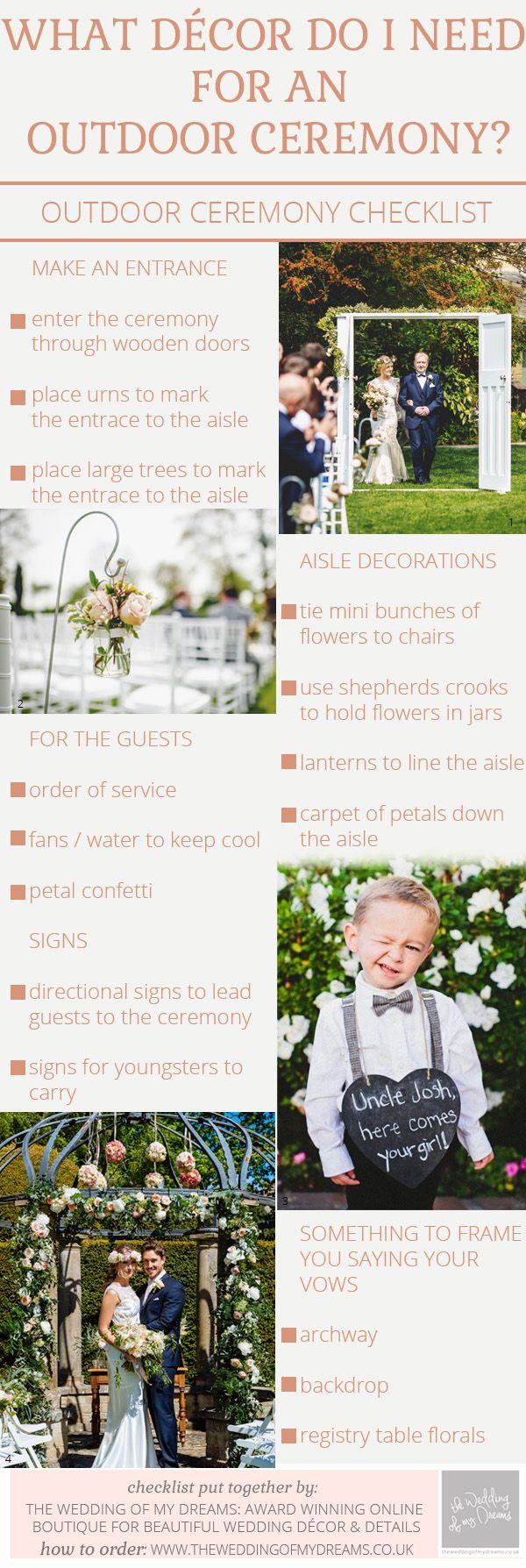 Hochzeit - Outdoor Wedding Ceremony Decorations – Checklist