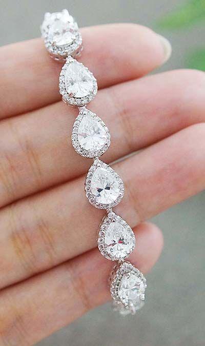 Hochzeit - LUX Cubic Zirconia Pear Shape Bridal Bracelet