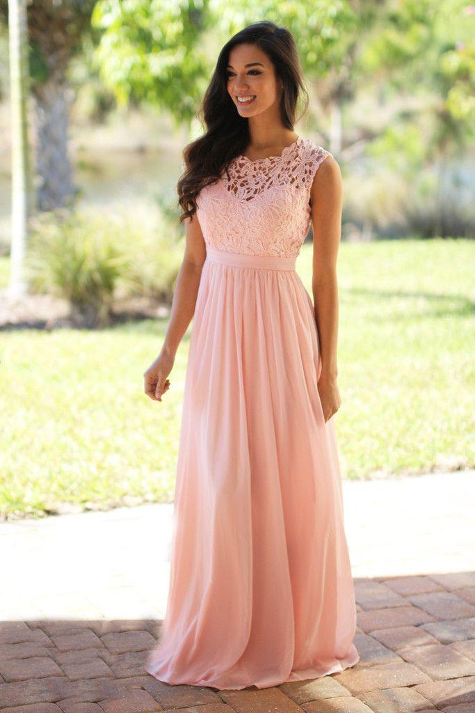 Wedding - Pink Crochet Maxi Dress With Tulle Back