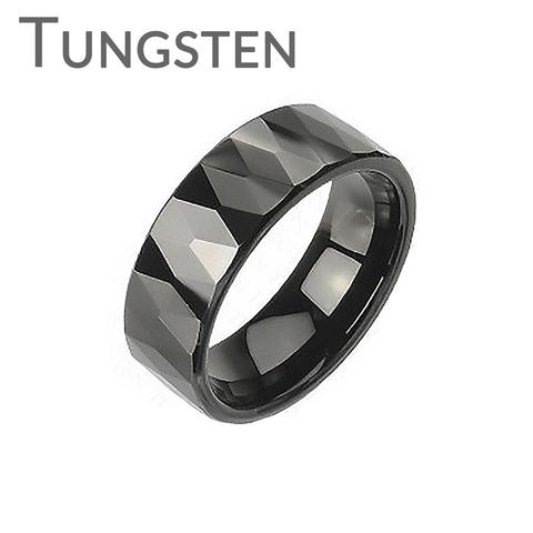 Wedding - Black Prism - Multi-Faceted Prism Design Black Tungsten Carbide Ring