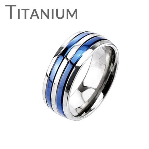 Mariage - True Blue Titanium - Dual Blue Bands Beautifully Crafted Blue Titanium Comfort Fit Ring