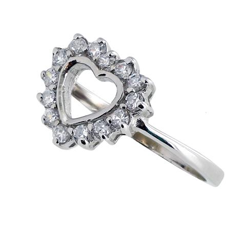 زفاف - Grace - Rhodium Plated Sterling Silver Crowned Heart Ring with Cubic Zirconia