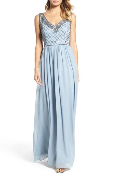Mariage - Adrianna Papell V-Neck Embroidered Bodice Gown 