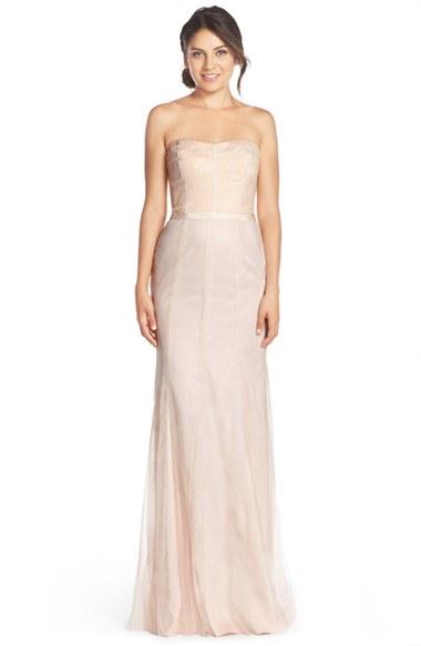 Wedding - Monique Lhuillier Bridesmaids Strapless Lace & Tulle Gown 
