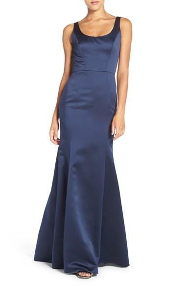 Mariage - Hayley Paige Occasions Back Cutout Scoop Neck Satin Trumpet Gown 
