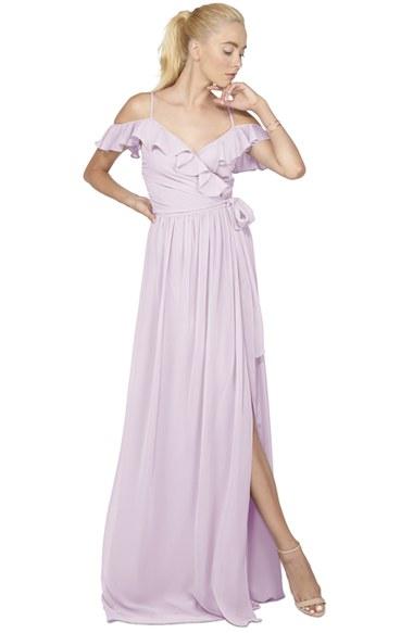 Wedding - Ceremony by Joanna August 'Portia' Off the Shoulder Ruffle Wrap Chiffon Gown 