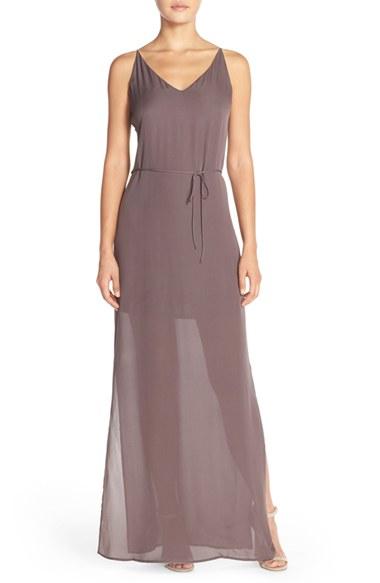 Mariage - MAIDS Rory Beca 'Harlow' Belted Silk Georgette Deep V-Back Gown 