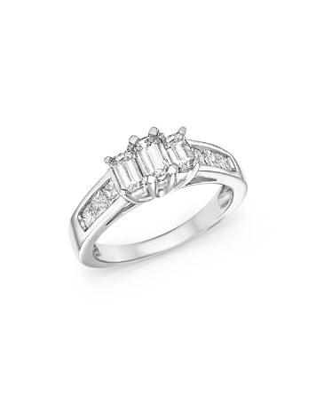 Hochzeit - Bloomingdale&#039;s Diamond Three Stone Emerald and Princess Cut Ring in 14K White Gold, 1.50 ct. t.w.