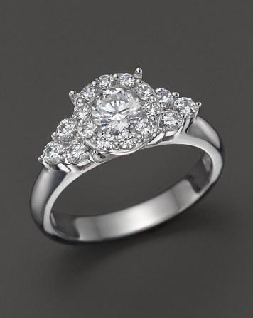 زفاف - Bloomingdale&#039;s Diamond Round Cut Engagement Ring with Side Clusters in 14K White Gold, 1.15 ct. t.w.