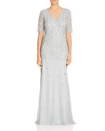 Mariage - Adrianna Papell Embellished V-Neck Gown