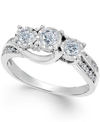 Hochzeit - Macy's Diamond Three-Stone Ring in 14k White Gold 
