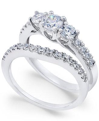 Mariage - Macy&#039;s Diamond Bridal Three Stone Ring Set (1 ct. t.w.) in 14k White Gold