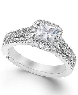 Hochzeit - Marchesa Celeste Halo by Marchesa Certified Diamond Split Shank Engagement Ring (1-1/5 ct. t.w.) in 18k White Gold