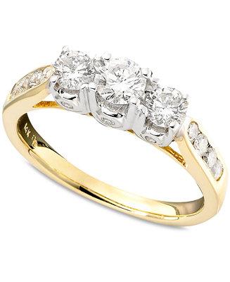 زفاف - Three-Stone Diamond Ring in Two-Tone 14k Gold (1 ct. t.w.)